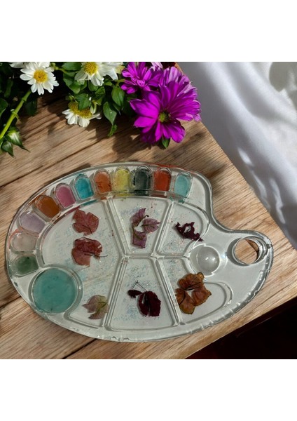 Epoksi Reçine Sunumluk - Resim Paleti Görünümlü - Renkli - Ebatları: 20 x 30 cm