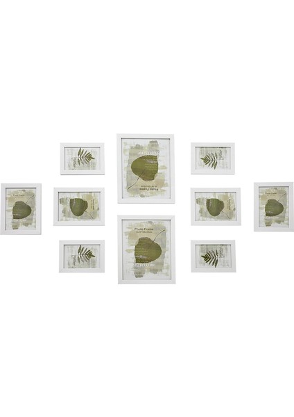 10 Fotoğraf Çerçevesinden Oluşan Resim Çerçevesi Seti - 2 Adet 20 x 25 Cm, 4 Adet 13 x 18 cm ve 4 Adet 10 x 15 cm Ahşap Bordür Beyaz RPF310W