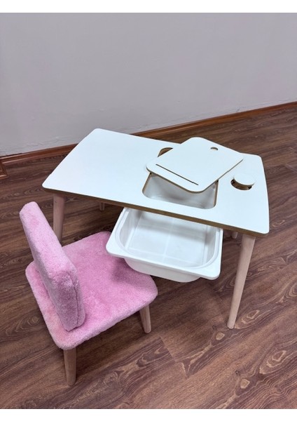 Parla Çocuk Çocuk Masası Çalışma ve Aktivite Masası-Yaz-Sil Yüzey Beyaz Puflu Sandalye fiyatları