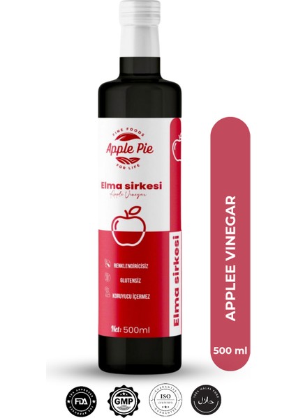 Applepiefoods Elma Sirkesi Net 500 ml , Doğal Fermantasyon , Apple Cider Vinegar