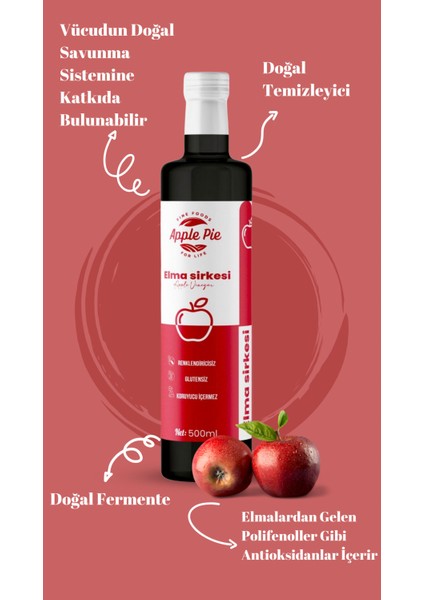 Applepiefoods Elma Sirkesi Net 500 ml , Doğal Fermantasyon , Apple Cider Vinegar fırsatları