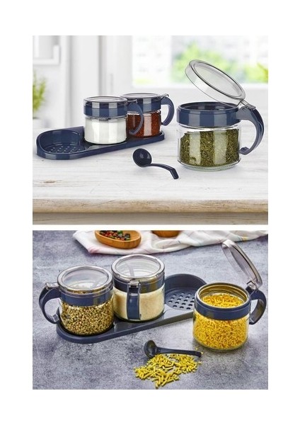 Baharat Seti 3 Adet Kaşıklı Standlı Cam Baharatlık - Asorti indirimleri