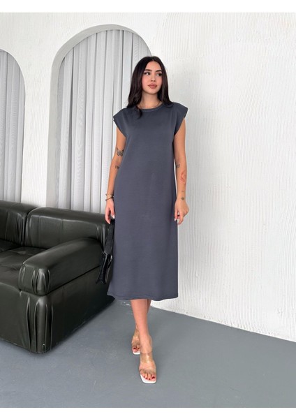 Yumuşak Doku Modal Kumaş Vatkalı Sade Şık Midi Elbise
