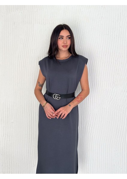 Yumuşak Doku Modal Kumaş Vatkalı Sade Şık Midi Elbise