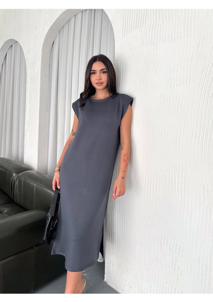 Yumuşak Doku Modal Kumaş Vatkalı Sade Şık Midi Elbise
