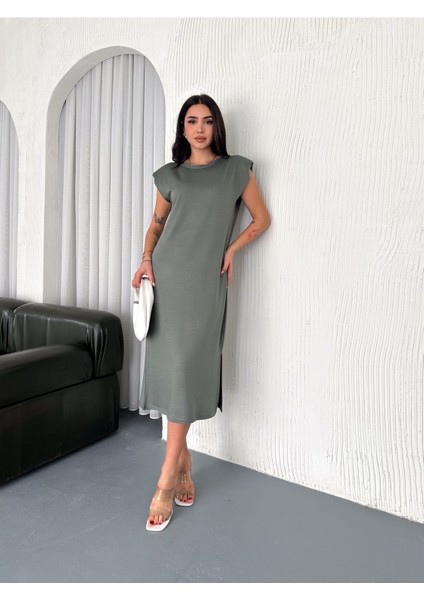 Yumuşak Doku Modal Kumaş Vatkalı Sade Şık Midi Elbise