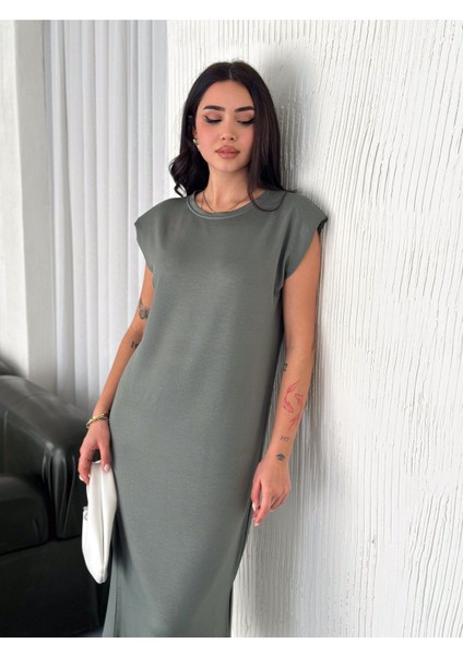 Yumuşak Doku Modal Kumaş Vatkalı Sade Şık Midi Elbise