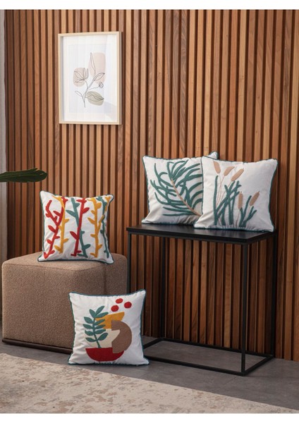 Home Home Design Punch Işlemeli Biyeli Keten Kırlent Kılıfı