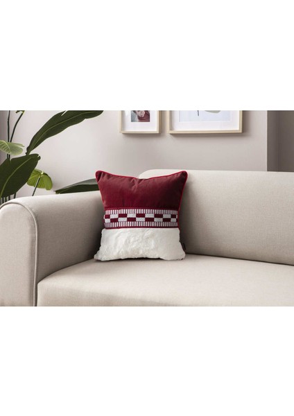 Home Premium Biyeli Tavşan Tüyü & Punch Işlemeli Tekli Dekoratif Özel Tasarım Kırlent Kılıfı