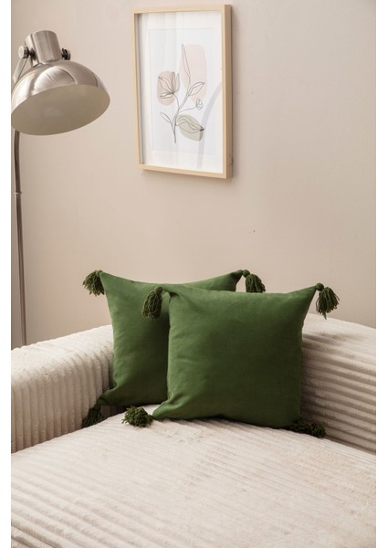 Home Home Design Ikili Dekoratif Püsküllü Kırlent Kılıfı Yeşil 43X43
