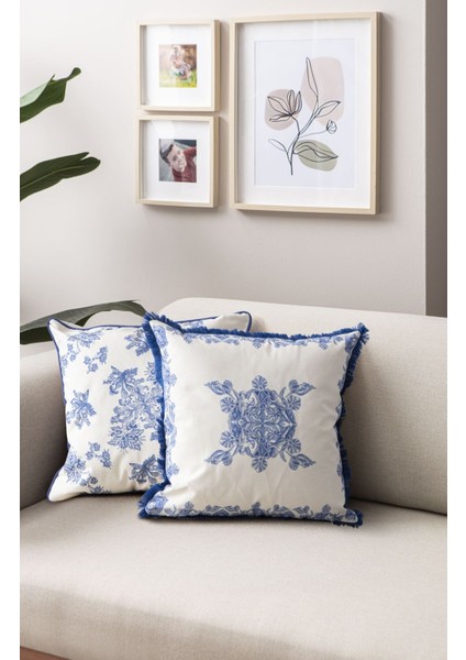 Home Ikili Premium Dekoratif Saçaklı & Biyeli Özel Tasarım Kırlent Kılıfı