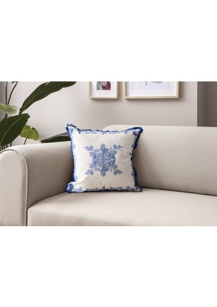 Home Blue Dreams Premium Biyeli Tekli Dekoratif Özel Tasarım Kırlent Kılıfı