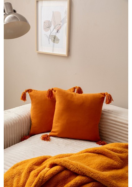 Home Home Design Ikili Dekoratif Püsküllü Kırlent Kılıfı Hardal 43X43
