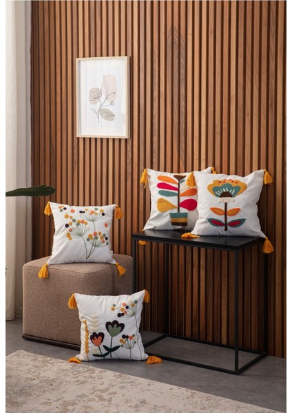 Home Tekli Punch Işlemeli Çiçek Desen Püsküllü Kırlent Kılıfı