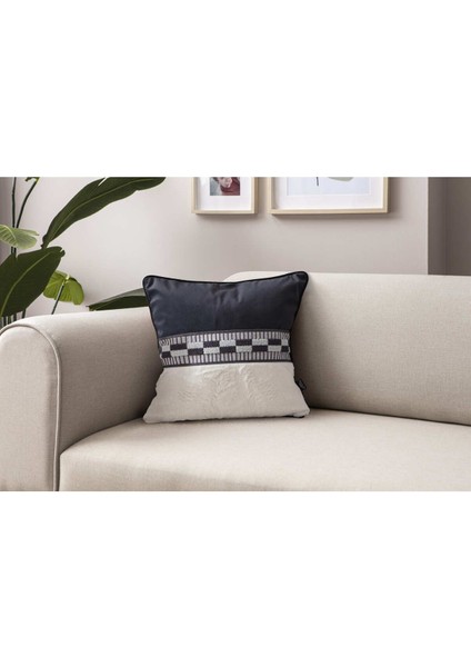 Home Premium Biyeli Tavşan Tüyü & Punch Işlemeli Tekli Dekoratif Özel Tasarım Kırlent Kılıfı