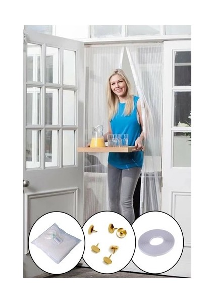Mıknatıslı Manyetik Kapı Sinekliği Sineklik Tülü Perde (60CM x 210CM 2 Adet Tül)