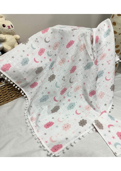 Müslin Bebek Battaniyesi Ponponlu 100X100 Fular Hediyeli fırsatları