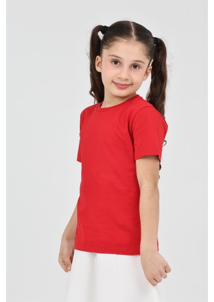 Kız Çocuk Düz Kısa Kollu Casual-Okul Basic T-Shirt
