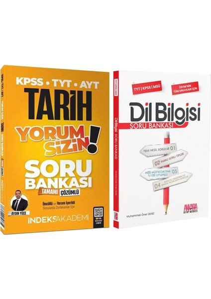 Indeks Akademi 2025 Kpss Tyt Ayt Tarih Yorum Sizin ve Akm Dil Bilgisi Soru Bankası Seti 2 Kitap