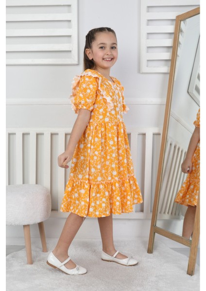 Şal Yaka Çiçek Desenli Elbise - Sarı (Dokuma Viskon) modelleri