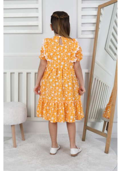 Şal Yaka Çiçek Desenli Elbise - Sarı (Dokuma Viskon) fırsatları