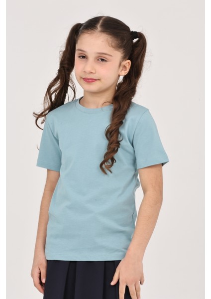Kız Çocuk Düz Kısa Kollu Casual-Okul Basic T-Shirt