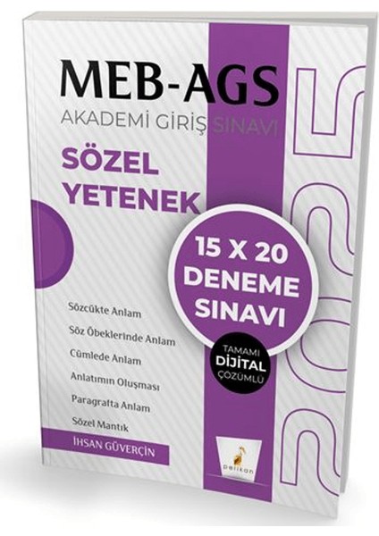 Meb / Ags Hazırlık Sözel Yetenek 15x20 Tamamı Dijital Çözümlü Deneme Sınavı - İhsan Güverçin