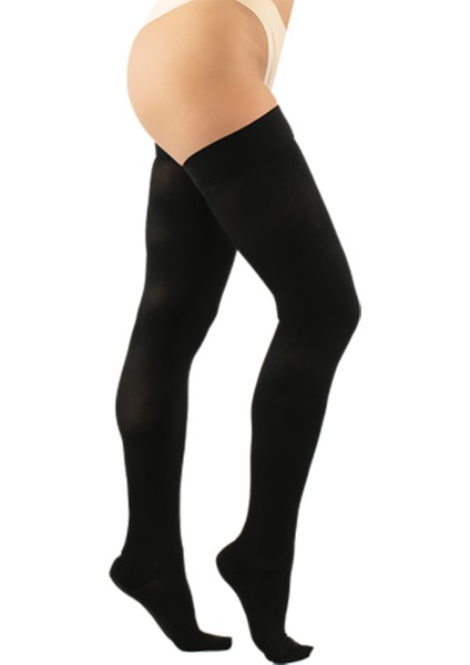 Ccl2 Diz Üstü Siyah Silikonlu Çorap Burnu Kapalı Code 5303-K