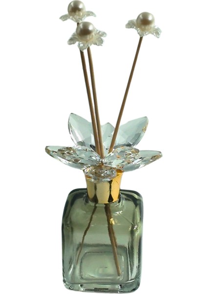 Kristal Çiçek Detaylı Dekoratif Şık Tasarımlı Yeşil Cam Koku Şişesi