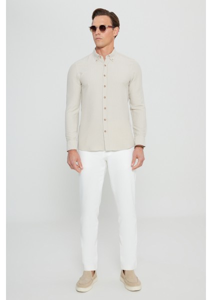 Slim Fit Dar Kesim Düğmeli Yaka Armürlü Gofre Desenli Gömlek fiyatları