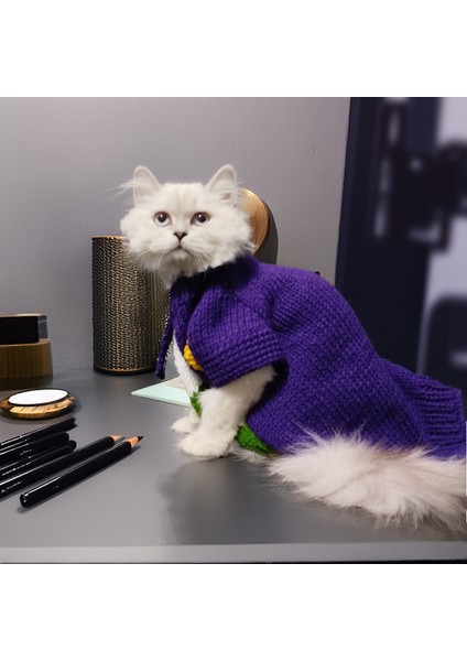 Kedi Köpek için Mor Joker Kostümü
