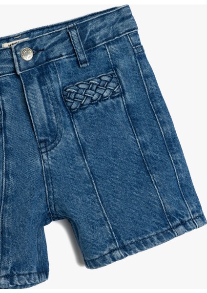 Pamuklu Yüksek Belli Örgü Detaylı Denim Şort modelleri