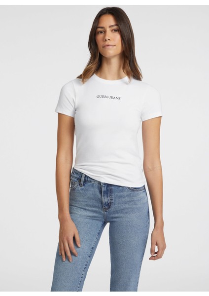 Klasik Yaka Beyaz Kadın T-Shirt Gj Ss Cn Slım Logo E - Mıd Organıc fiyatları