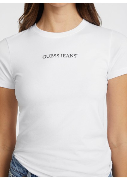 Klasik Yaka Beyaz Kadın T-Shirt Gj Ss Cn Slım Logo E - Mıd Organıc modelleri