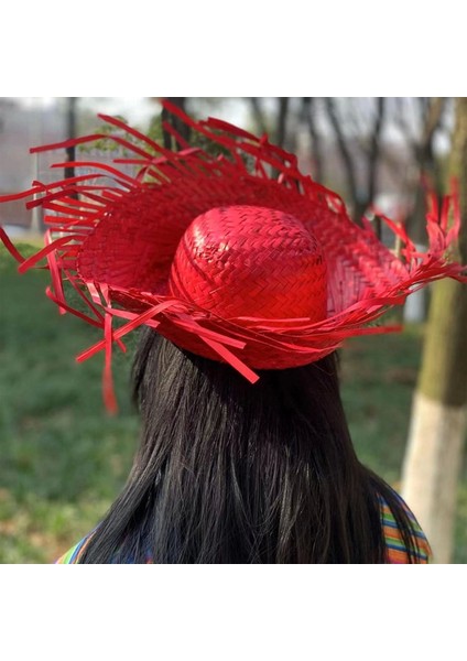 Tropikal Parti Kırmızı Hasır Hawaii Şapkası 13 x 36 cm fırsatları