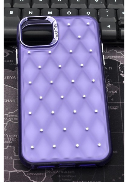 iPhone 15 Uyumlu Baklava Desenli Pırlanta Taşlı Sert Kapak Kılıf Mor fiyatları