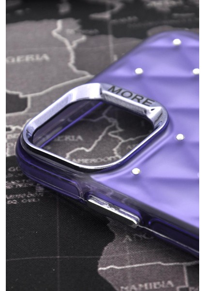 iPhone 13 Uyumlu Baklava Desenli Pırlanta Taşlı Sert Kapak Kılıf Mor modelleri