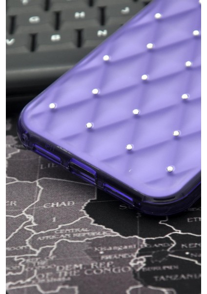 iPhone 13 Uyumlu Baklava Desenli Pırlanta Taşlı Sert Kapak Kılıf Mor indirimleri