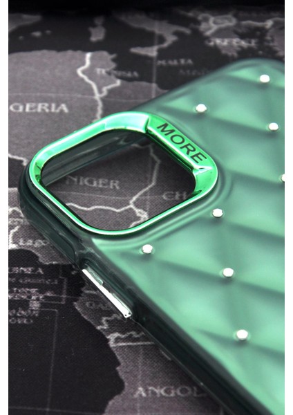 iPhone 11 Uyumlu Baklava Desenli Pırlanta Taşlı Sert Kapak Kılıf Zümrüt Yeşil modelleri