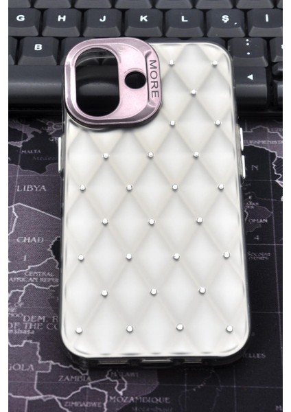 iPhone 16 Uyumlu Baklava Desenli Pırlanta Taşlı Sert Kapak Kılıf Gri fiyatları