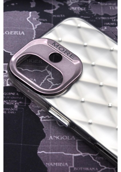 iPhone 16 Uyumlu Baklava Desenli Pırlanta Taşlı Sert Kapak Kılıf Gri modelleri