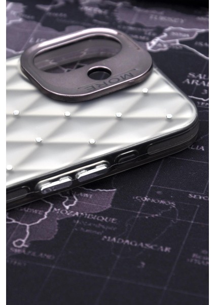 iPhone 16 Uyumlu Baklava Desenli Pırlanta Taşlı Sert Kapak Kılıf Gri fırsatları