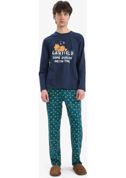Garfield Pijama Takımı Regular Fit Uzun Kollu Üst Esnek Belli Uzun Alt E0515AX25SP