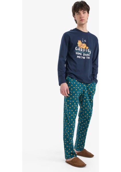 Garfield Pijama Takımı Regular Fit Uzun Kollu Üst Esnek Belli Uzun Alt E0515AX25SP