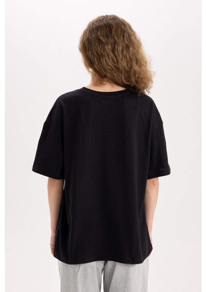 Oversize Geniş Kalıp Basic Düz Bisiklet Yaka Kısa Kollu Tişört V4136AZ25SM