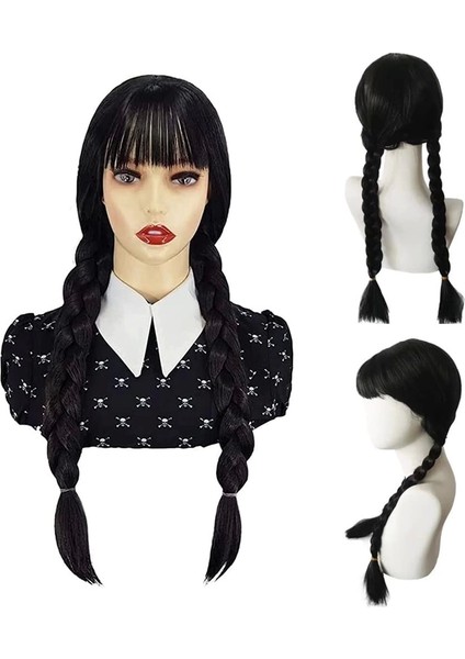 Wednesday Siyah Örgülü Peruk modelleri