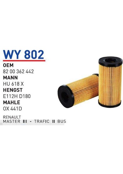 Wy802 Oem 8200362442 Renault Master III Trafic II Yağ Filtre
