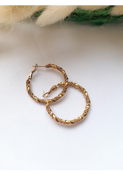 Çelik Gold Burgu Halka Küpe modelleri