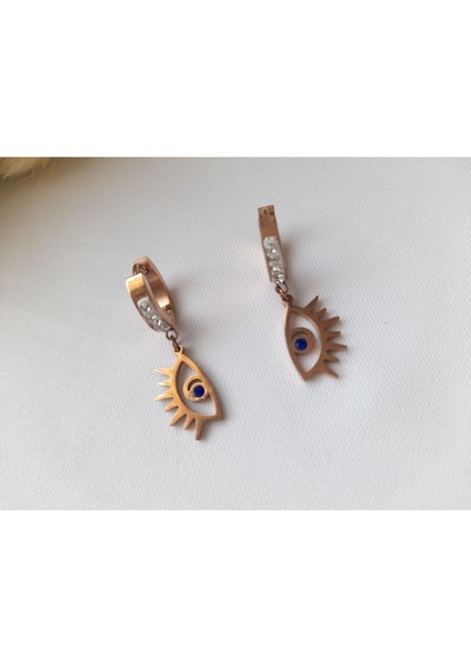 Çelik Göz Model Zirkon Taşlı Rose Küpe