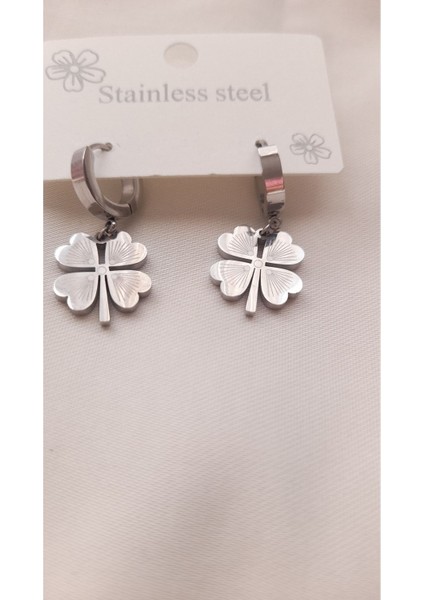 Gümüş Renk Dört Yaprak Yonca Küpe fiyatları